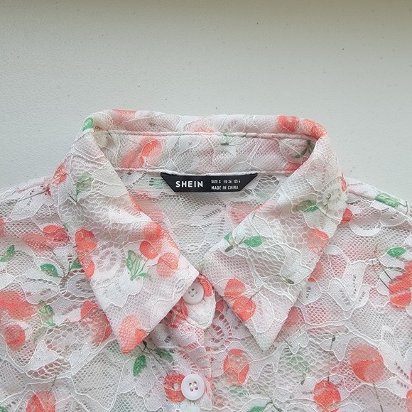 Women's Size Small Coquette Y2K Kawaii Crop Top  Sheer Lacey Floral Button Up - Picture 3 of 5